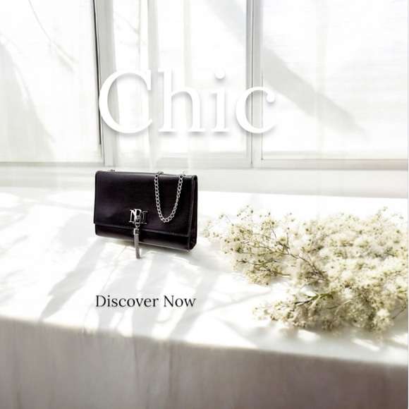 BADGLEY MISHKA - Black Vegan Leather with Gun Metal Hardware Logo, Tassel, Strap - Picture 7 of 16